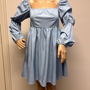 NWOT Exlura Puff Sleeve Mini Dress baby blue smocked back size M